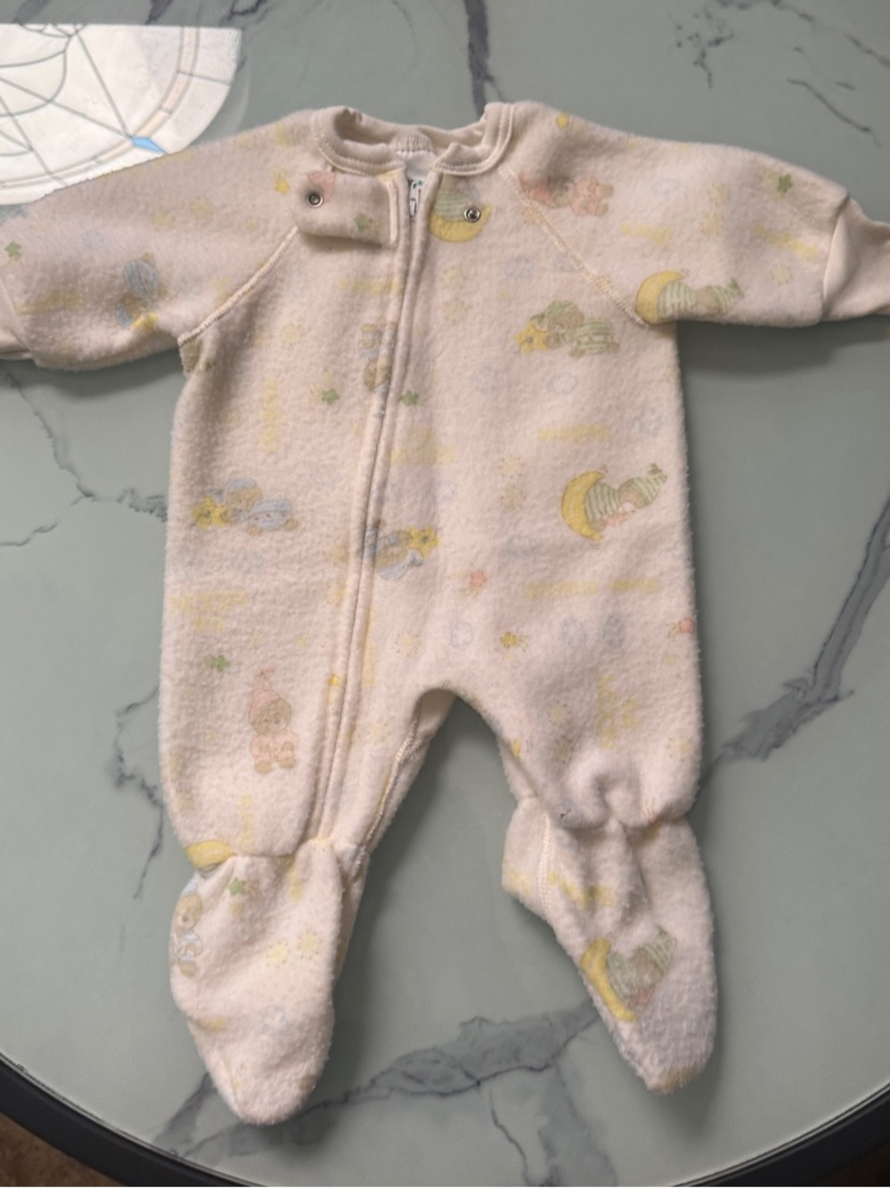 Healthtex Vintage  Cream Plush Footed Baby One-Piece with Pastel Moon Print